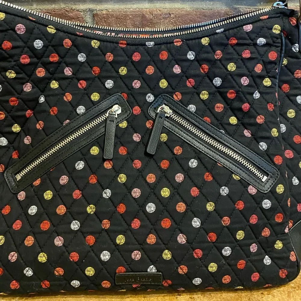 Vera Bradley Vivian Hobo Bag‎ in Black and Red Havana Dots cotton print